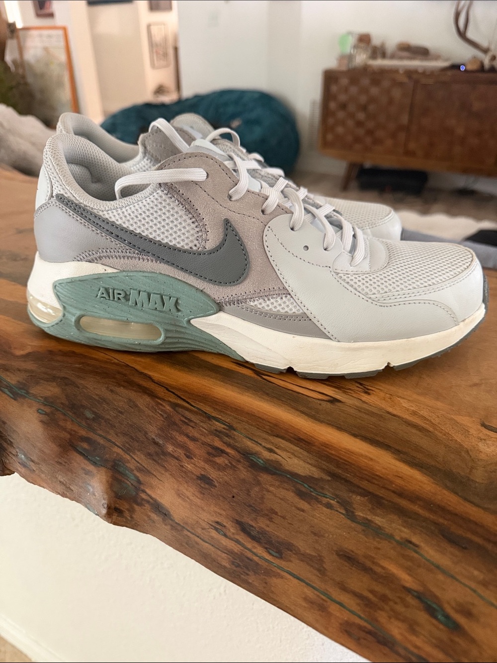 Nike Mens Air Max Sneakers in Light Gray with Sage Accent